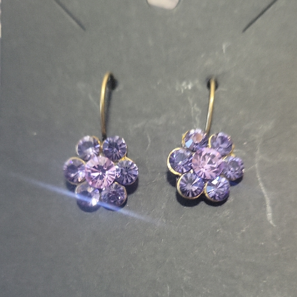 Gold and Purple Flower Earrings